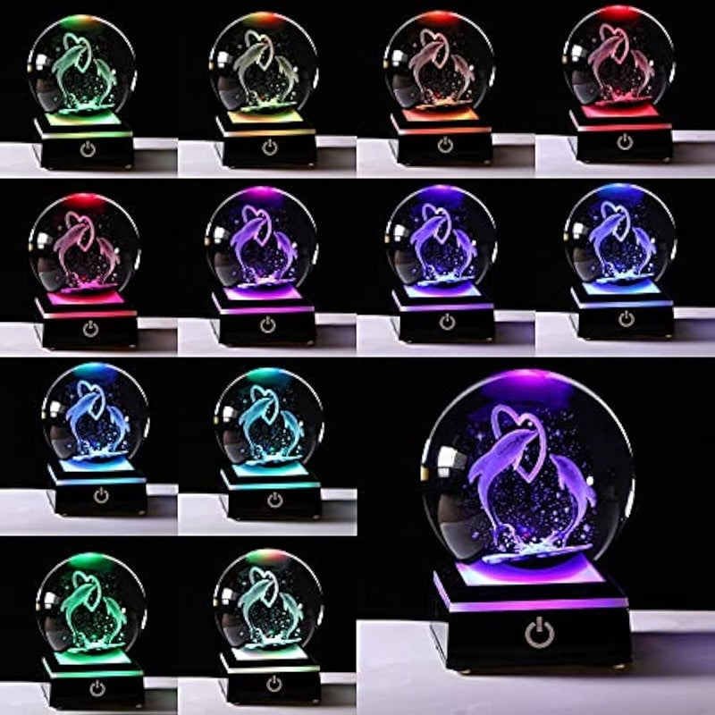 3D Laser Crystal Ball Dolphin Gifts for Women Men,Dolphin Decor Glass Figurines Statue Stuff for Room Decorations Birthday for Lovers Keepsake Paperweight (2 Dolphin in The Crystal Ball) - Image 2