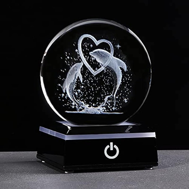 3D Laser Crystal Ball Dolphin Gifts for Women Men,Dolphin Decor Glass Figurines Statue Stuff for Room Decorations Birthday for Lovers Keepsake Paperweight (2 Dolphin in The Crystal Ball) - Image 4