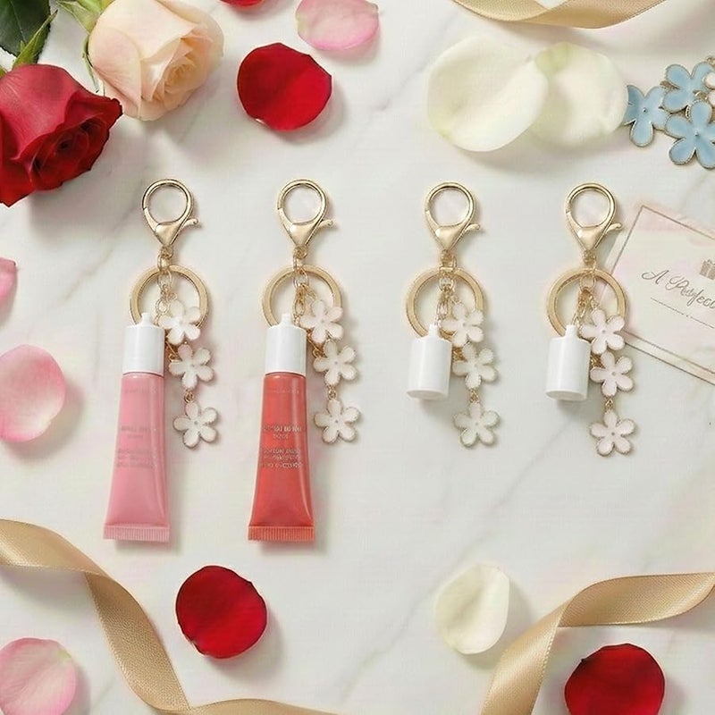 4PCS Lip Balm Cap Keychain for Summer Fridays Lip Gloss 0.5oz Gloss Holder With Flower Charms Portable Accessorie - Image 2