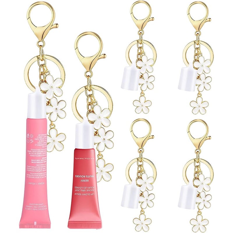 4PCS Lip Balm Cap Keychain for Summer Fridays Lip Gloss 0.5oz Gloss Holder With Flower Charms Portable Accessorie - Image 1