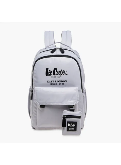Lee Cooper Women Logo Print Backpack with Zip Closure and Attached Pouch - 45x14x30 cm