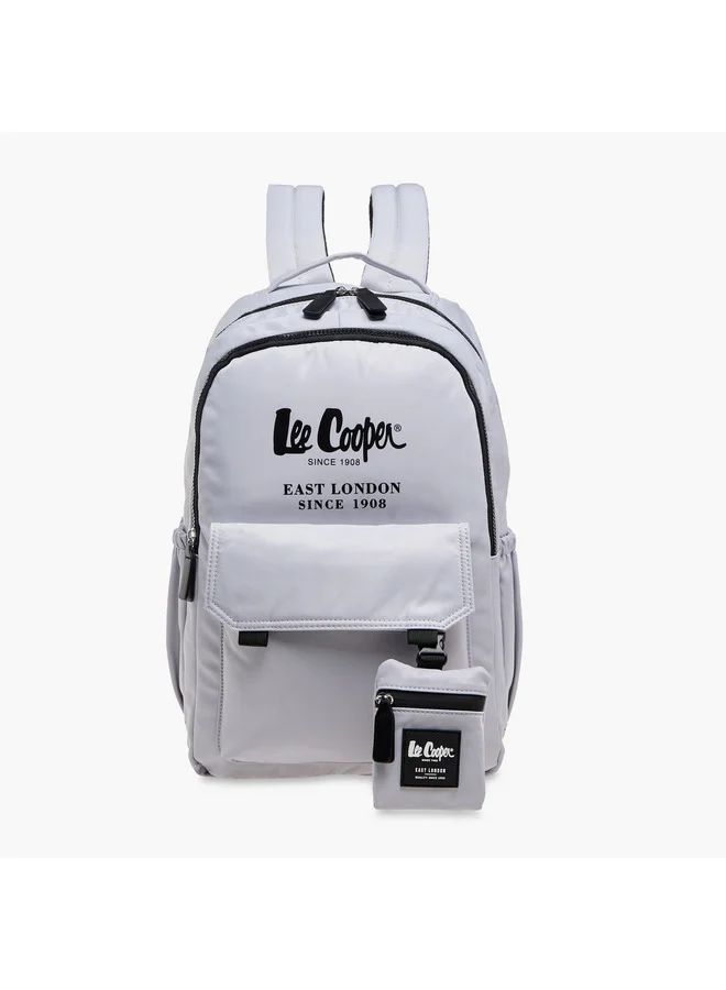 Lee Cooper Women Logo Print Backpack with Zip Closure and Attached Pouch - 45x14x30 cm