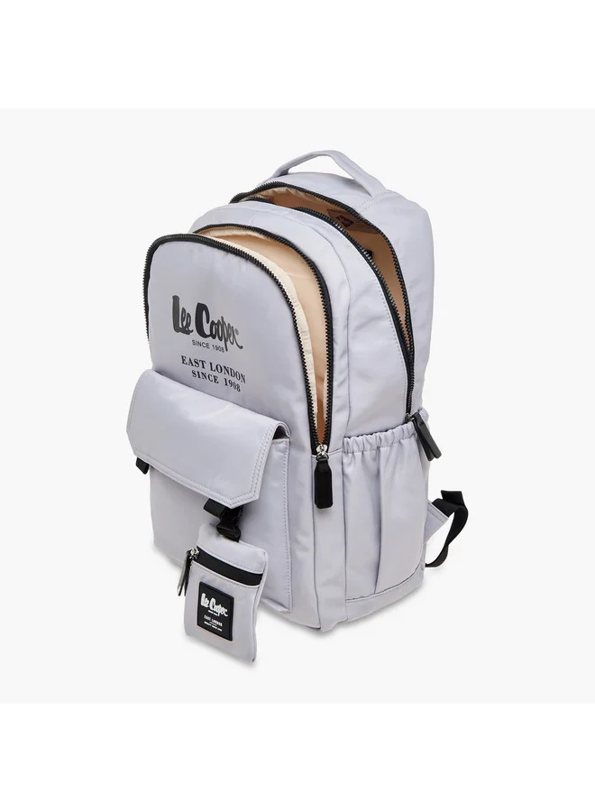 Lee Cooper Women Logo Print Backpack with Zip Closure and Attached Pouch - 45x14x30 cm