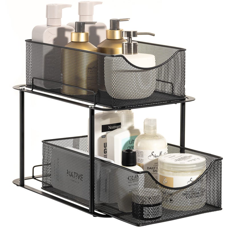Sorbus Sorbus 2 Tier Under Sink Bathroom Organizers and Storage  Strong Steel Mesh Sliding Drawers for Enhanced Bathroom Storage  Bathroom Organization and Storage & Under Kitchen Sink Organizer (Black)  - Image 1
