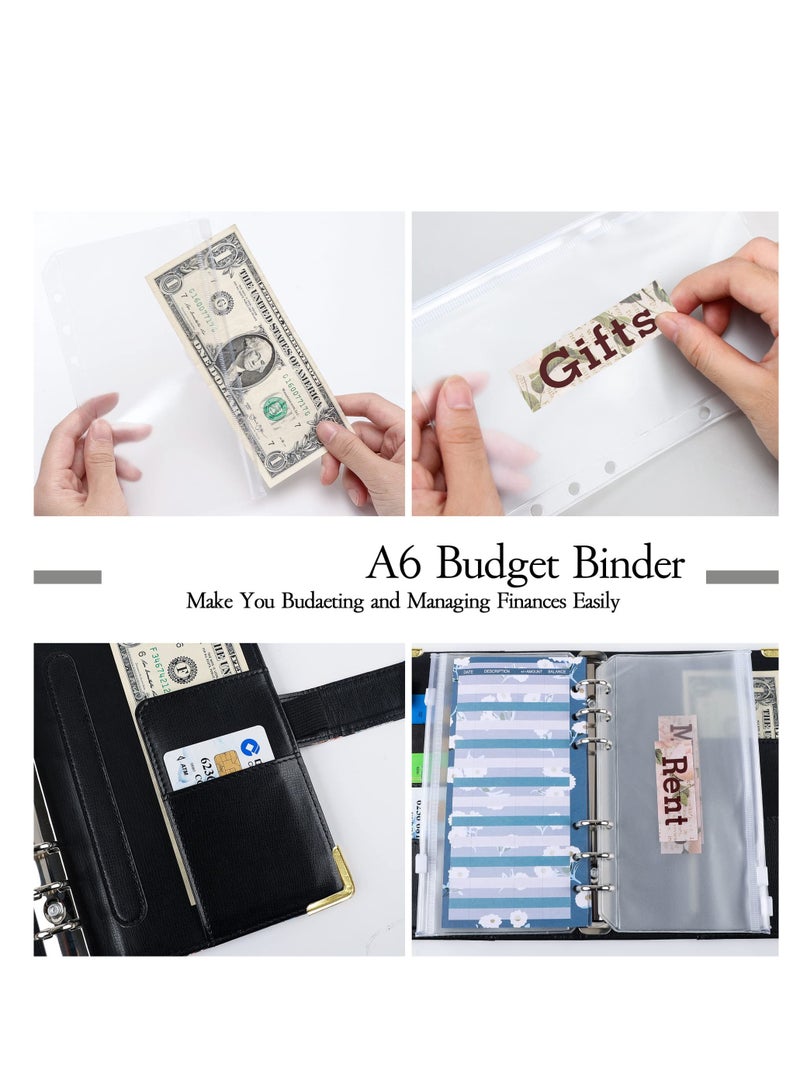 SOLARAE Budget Binder with Zipper Envelopes, Cash Envelopes for Budgeting, A6 PU Leather Budget Binder Planner with 12 Pcs Clear Zipper Envelopes, 12 Pcs Budget Sheets for Budgeting, Saving Money(Azure) - Image 3