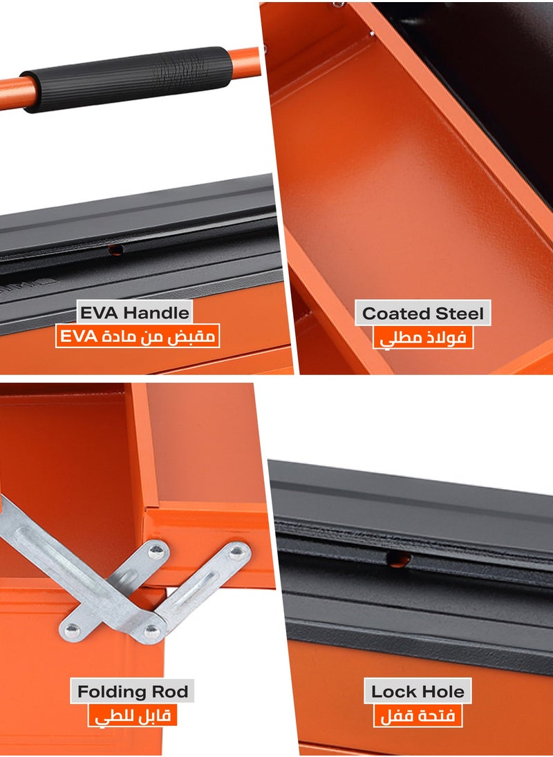 LAWAZIM Metal Toolbox 2-Layer 3-Tray - 16inch (42cm)-Durable Single Handle Large Capacity Portable Upward Folding Tool Organizer with Lock Hole for Household Workshops Garage Repairs and Maintenance  - Image 4