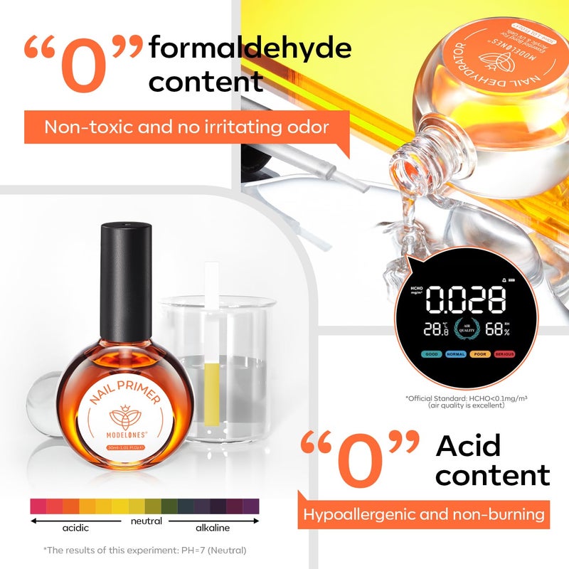 modelones 30 ml Nail Dehydrator and Primer, Acid Free Natural Prep Dehydrate & Bond Primer Kit, Hema-Free Acrylic Nail Supplies Top Coat - Image 5