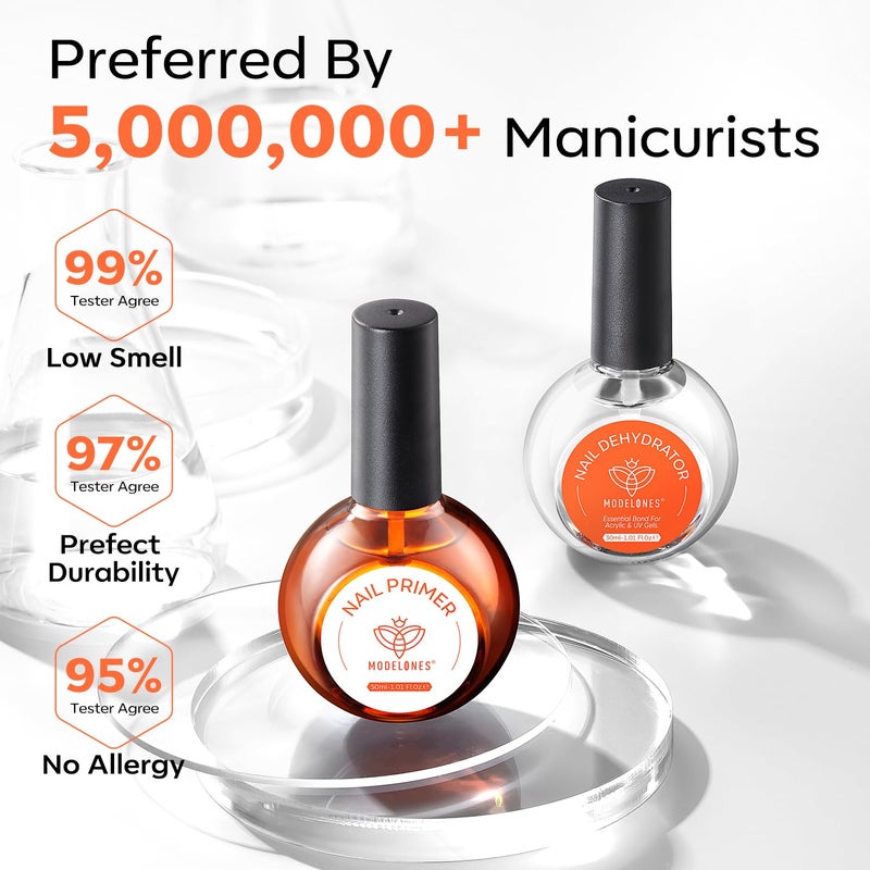 modelones 30 ml Nail Dehydrator and Primer, Acid Free Natural Prep Dehydrate & Bond Primer Kit, Hema-Free Acrylic Nail Supplies Top Coat - Image 2