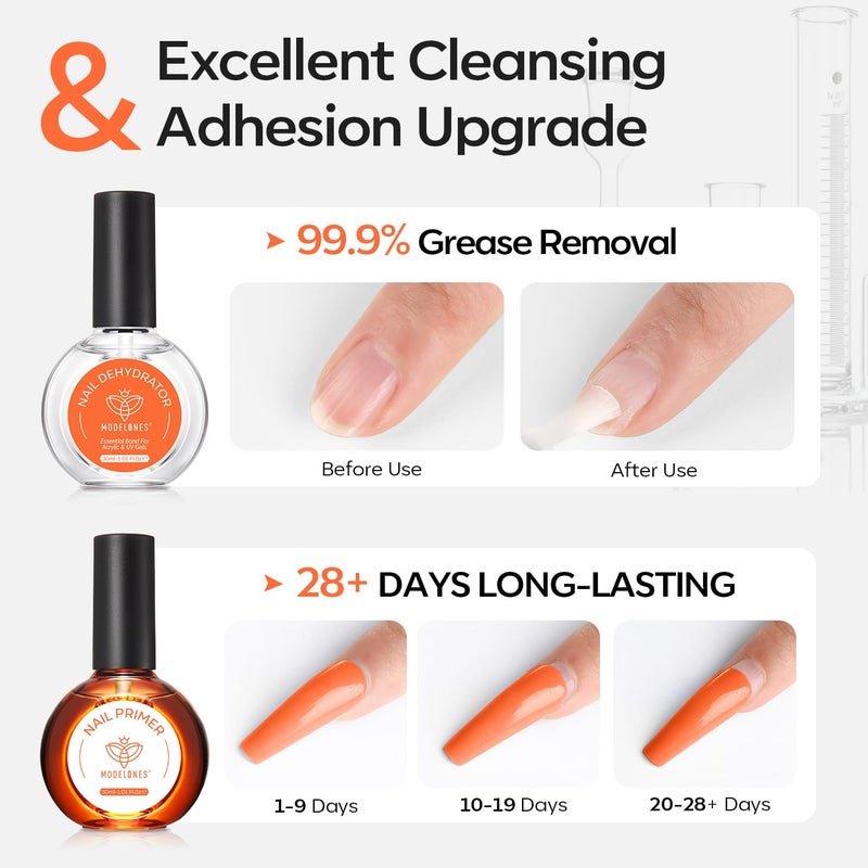 modelones 30 ml Nail Dehydrator and Primer, Acid Free Natural Prep Dehydrate & Bond Primer Kit, Hema-Free Acrylic Nail Supplies Top Coat - Image 4