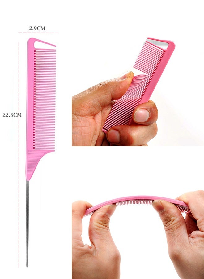 3 PCS Rat Tail Combs Parting Rattail Teasing Fine Tooth Comb with Metal Pick for Curly Hair,Detangling Parting Combs for Women,for Braiding,Styling Hair(Pink Purple Blue) - Image 2