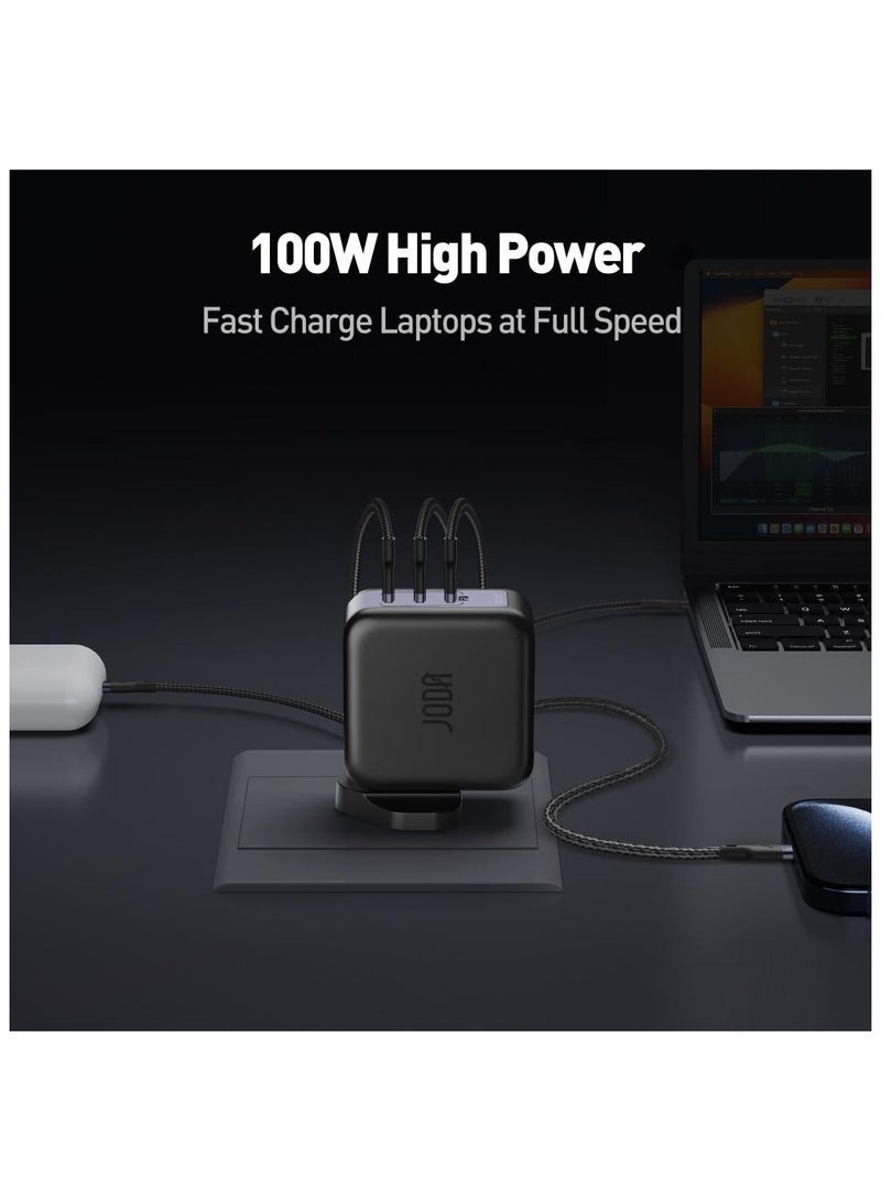 JODA High-performance 100W wall charger with 3 PD ports, capable of charging multiple devices simultaneously. Powered by GaN technology for efficient energy use and a compact - Image 3