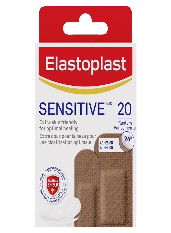 Elastoplast Sensitive Hypoallergenic Plasters Medium (20 Pieces, Plasters for Painless Removal, Soft and Breathable Fabric Plasters, Medium Skin Tone Sensitive Plasters - Image 1