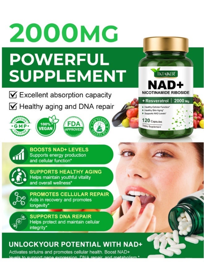 TKTALKER TKTAIKER NAD+ Supplement 2000mg Niacinamide Ribose + Resveratrol 120 Capsules Cellular Revitalizing Anti-Aging Care - Image 2