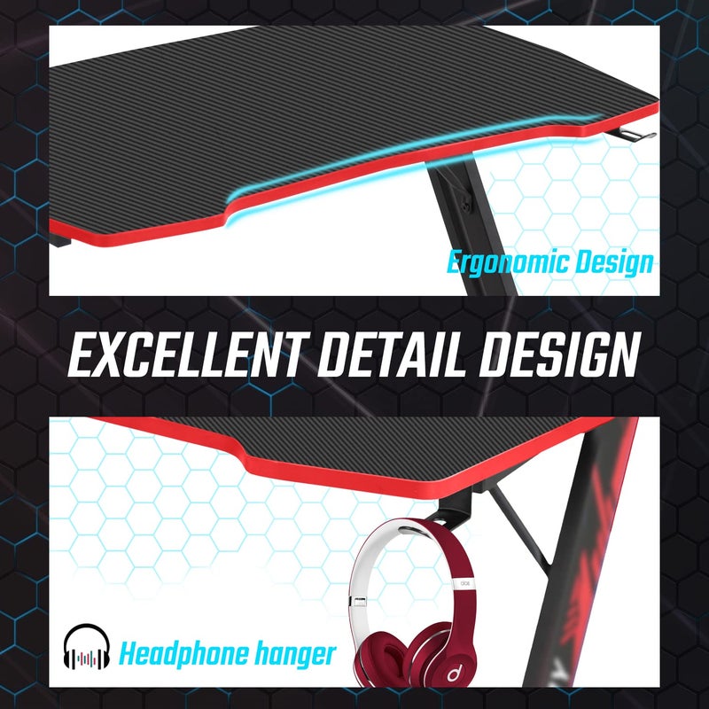 BestOffice 39" Gmaing Desk Computer Gaming Desk Z Shaped Gaming Workstation Ergonomic Gaming Table with Headphone Hook for Game Players (Red) - Image 5