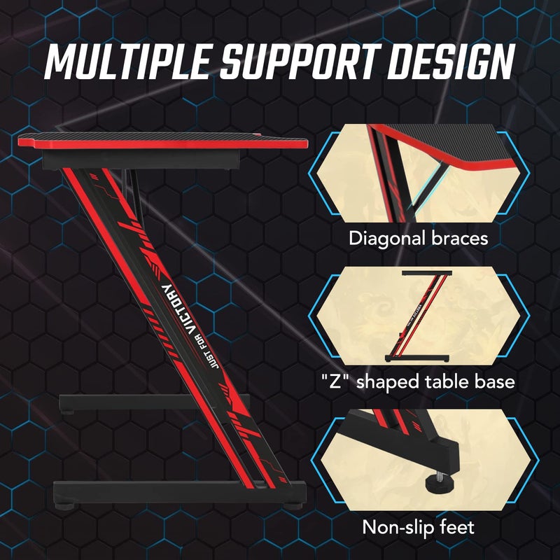 BestOffice 39" Gmaing Desk Computer Gaming Desk Z Shaped Gaming Workstation Ergonomic Gaming Table with Headphone Hook for Game Players (Red) - Image 2