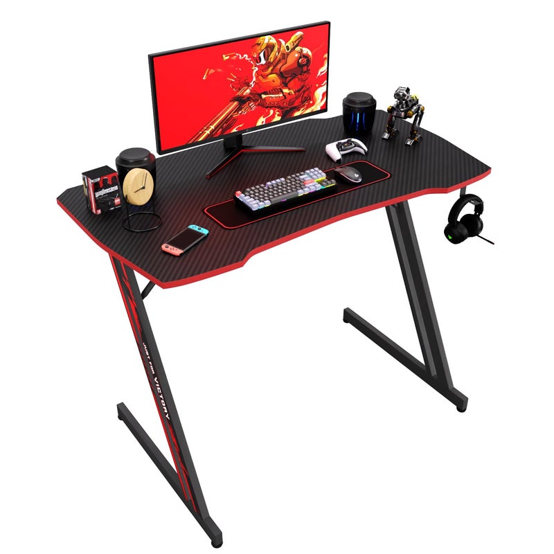 BestOffice 39" Gmaing Desk Computer Gaming Desk Z Shaped Gaming Workstation Ergonomic Gaming Table with Headphone Hook for Game Players (Red) - Image 4