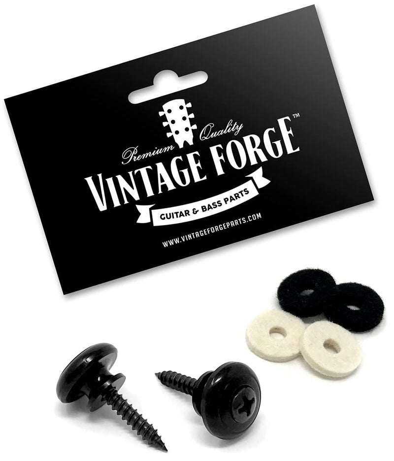 Vintage Forge Guitar Strap Buttons Black Mushroom Head for Guitar and Bass (2) with Screws and Felt Washers Universal Fit for Ibanez, ESP, Schecter, Jackson and more SB110-BLK - Image 3