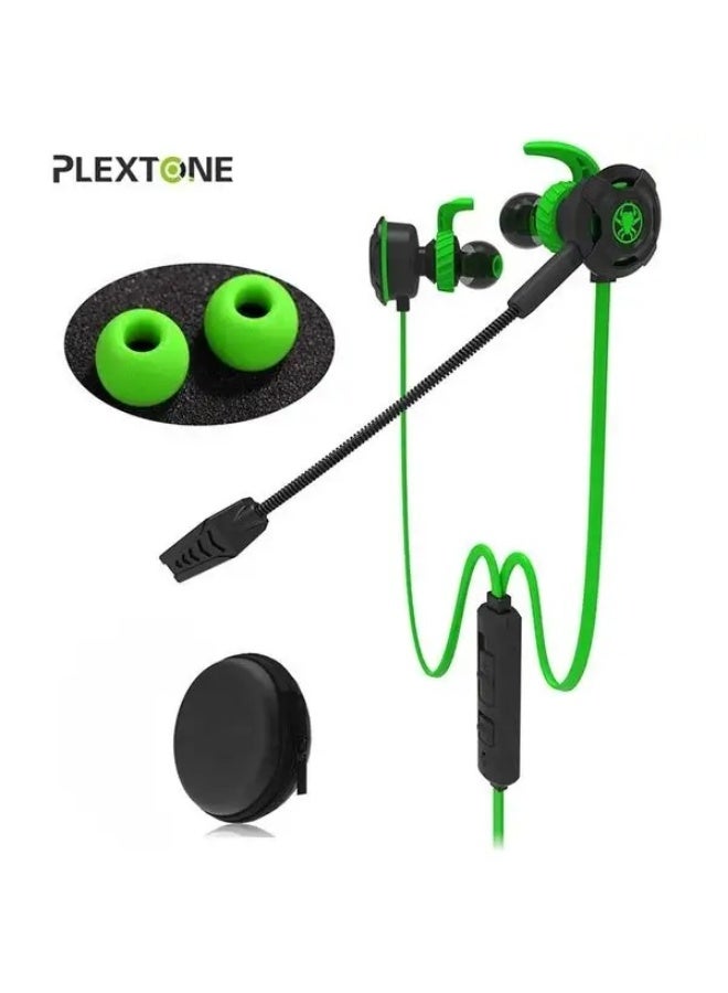 Plextone G30 Wired Earphones with Adjustable Microphone for PS4, Laptop, and Mobile Phones, with a Stylish and Soft Portable Headphone Case, and Built-in Controls for Hands-Free Calling (Green) - Image 1