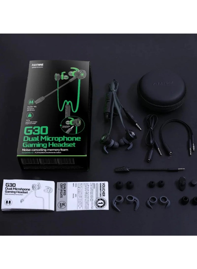 Plextone G30 Wired Earphones with Adjustable Microphone for PS4, Laptop, and Mobile Phones, with a Stylish and Soft Portable Headphone Case, and Built-in Controls for Hands-Free Calling (Green) - Image 4