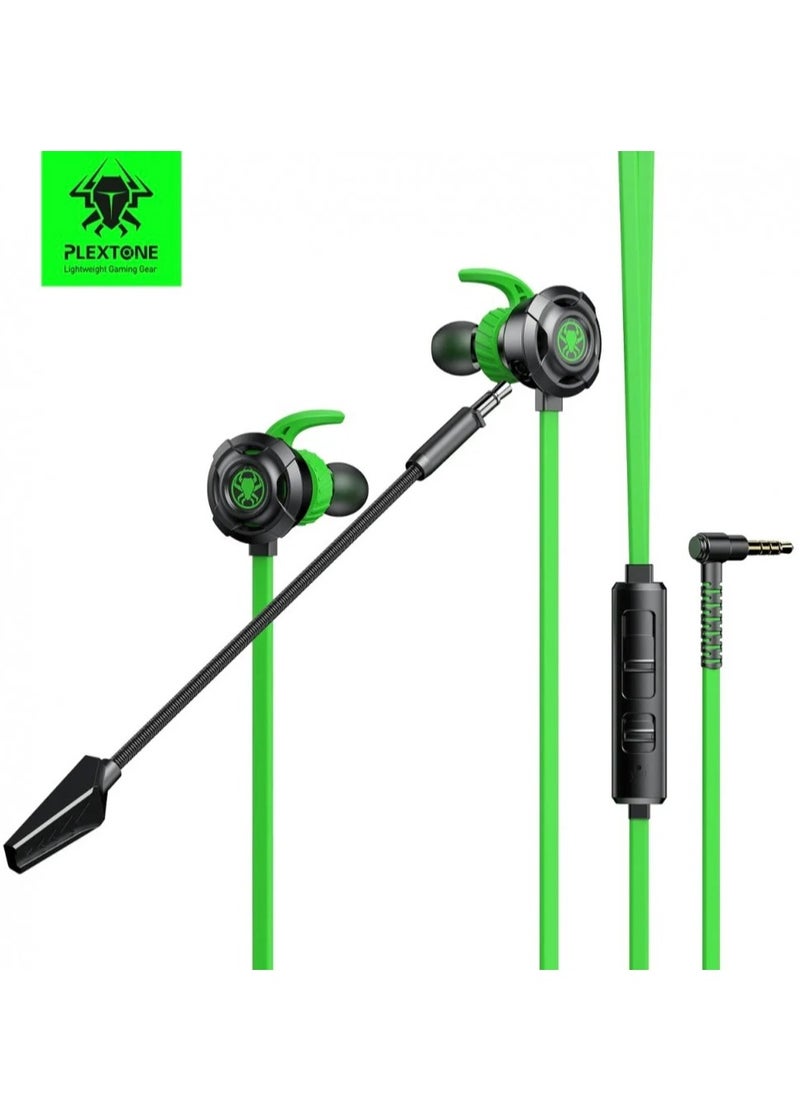 Plextone Plextone G30 Wired Gaming Earphones with Noise Cancelling Mic, Stereo Bass, 3.5mm Jack, Support All Devices (Green)  - Image 1