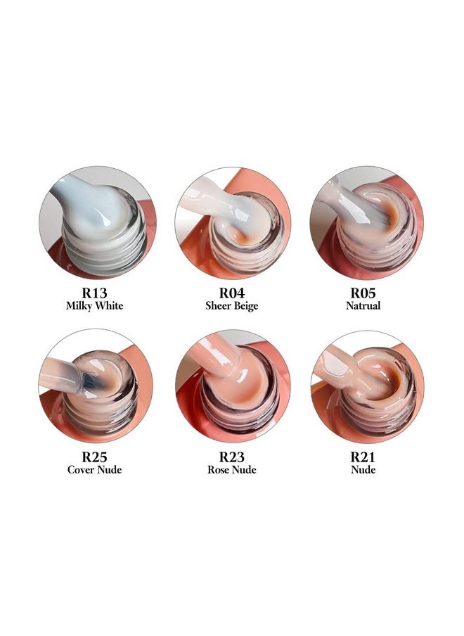 FZANEST - Rubber Base Builder Gel Polish 6Pcs*7.5Ml Set6 In 1 Builder Gel In A Bottlenail Strengthener Base Gel With Jelly Natural Nude Pink Color Uv Gel Nail Polish Kitquick Extension Gel Soak Off - Image 1