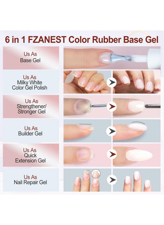FZANEST - Rubber Base Builder Gel Polish 6Pcs*7.5Ml Set6 In 1 Builder Gel In A Bottlenail Strengthener Base Gel With Jelly Natural Nude Pink Color Uv Gel Nail Polish Kitquick Extension Gel Soak Off - Image 1