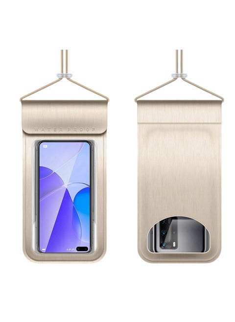 IPX8 Certified 30M Heavy Rainproof Phone Pouch for Food Delivery Riders - Sealed Transparent Touch Screen Case with Reflective Lanyard & Bike Mount Compatibility - Fit iPhone 16/15/14, Galaxy S25/S24 - Up to 7.2" Screen - Durable PVC, Shockproof & Anti-Scratch - 2 Pack（Gold-7.2inch，FLL0073811）