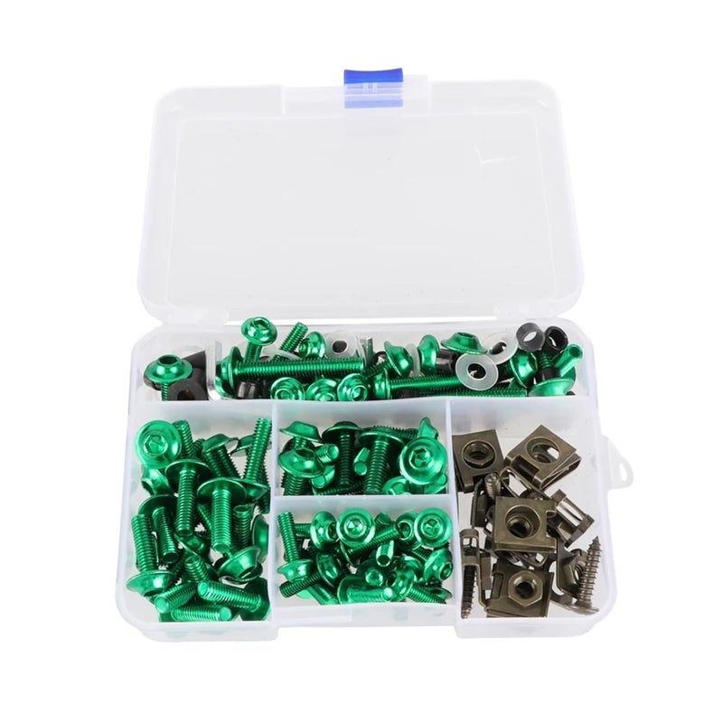 2sets (177pcs/Box) Screws Aluminum Windscreen Colorful Fasteners Set Motorcycle Fairing Bolt Kit Modified Parts(Green)
