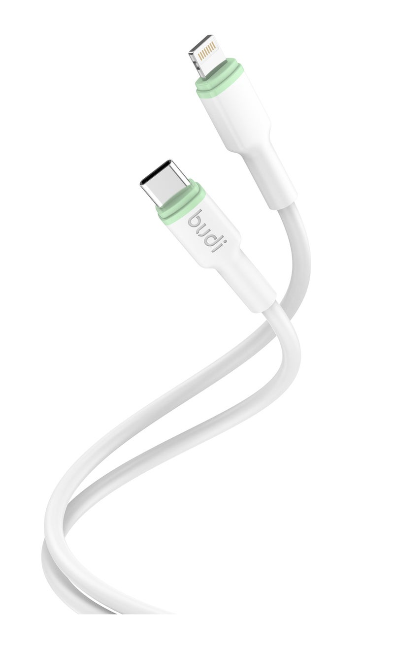 بودي كابل شحن سريع ومزامنة بيانات USB-C إلى Lightning بتقنية PD وقدرة 27 واط، بطول 1 متر (DC277TL10WS) - متانة عالية تتحمل أكثر من 25,000 عملية ثني، شحن آمن، لون أبيض. - Image 1