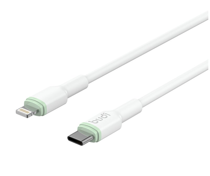 بودي كابل شحن سريع ومزامنة بيانات USB-C إلى Lightning بتقنية PD وقدرة 27 واط، بطول 1 متر (DC277TL10WS) - متانة عالية تتحمل أكثر من 25,000 عملية ثني، شحن آمن، لون أبيض. - Image 2