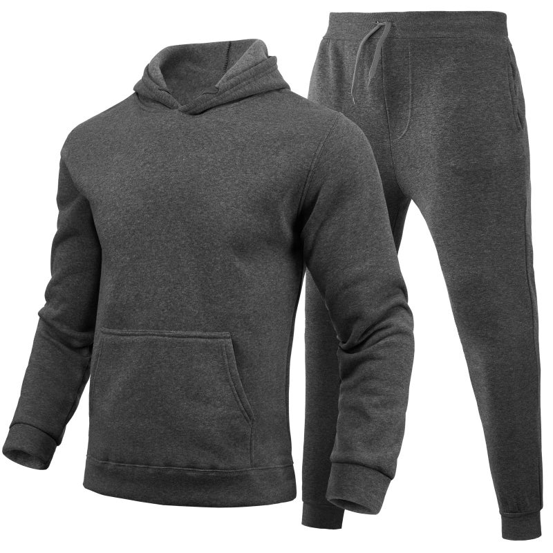 2022 Spring Autumn Winter Men'S And Women'S Casual European Code Blank Solid Color Set Fleece Loose Sweater Pants Two-Piece Set - Image 1