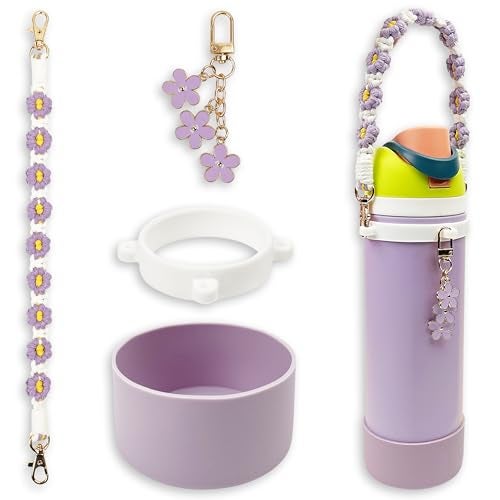 SITKOL Silicone Boot Set for Owala Water Bottle 24 oz Includes Water Bottle Handle Strap Perfect Owala Accessories Fits Owala Tumbler Owala Free Sip for Pink owala Purple - Image 1