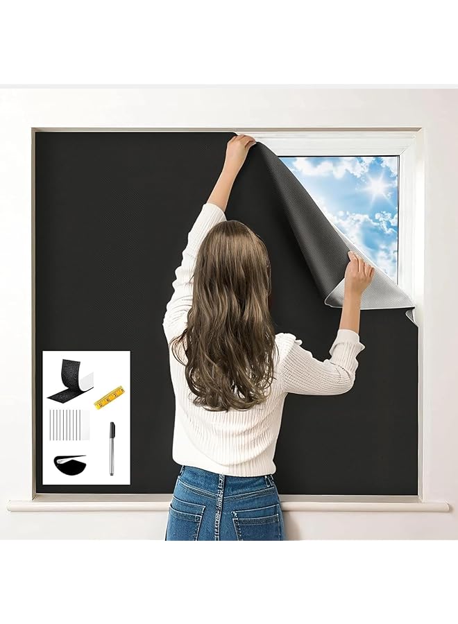 The Bros Blackout Blind,10 Pairs Blackout Curtains, 420D No Drill Portable Black Out Fabric Curtains for Bedroom, Nursery, Dorm Room and Office Windows, Contains Installation Tools (145 x 300cm) - Image 1