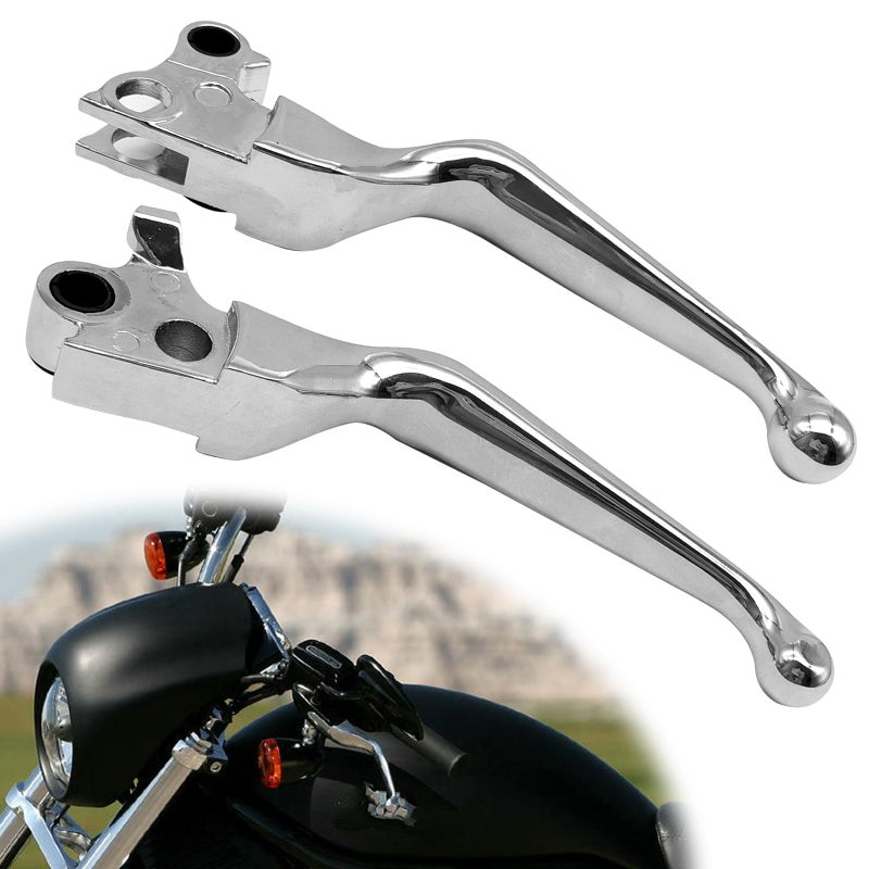 CmeRto 1 Pair Silver Motorcycle Hand Levers Brake Clutch Lever Chrome Brake Clutch Handle Compatible with Harley Sportster 883 1200 Dyna Touring Road King Heritage Softail Fat Bob - Image 2