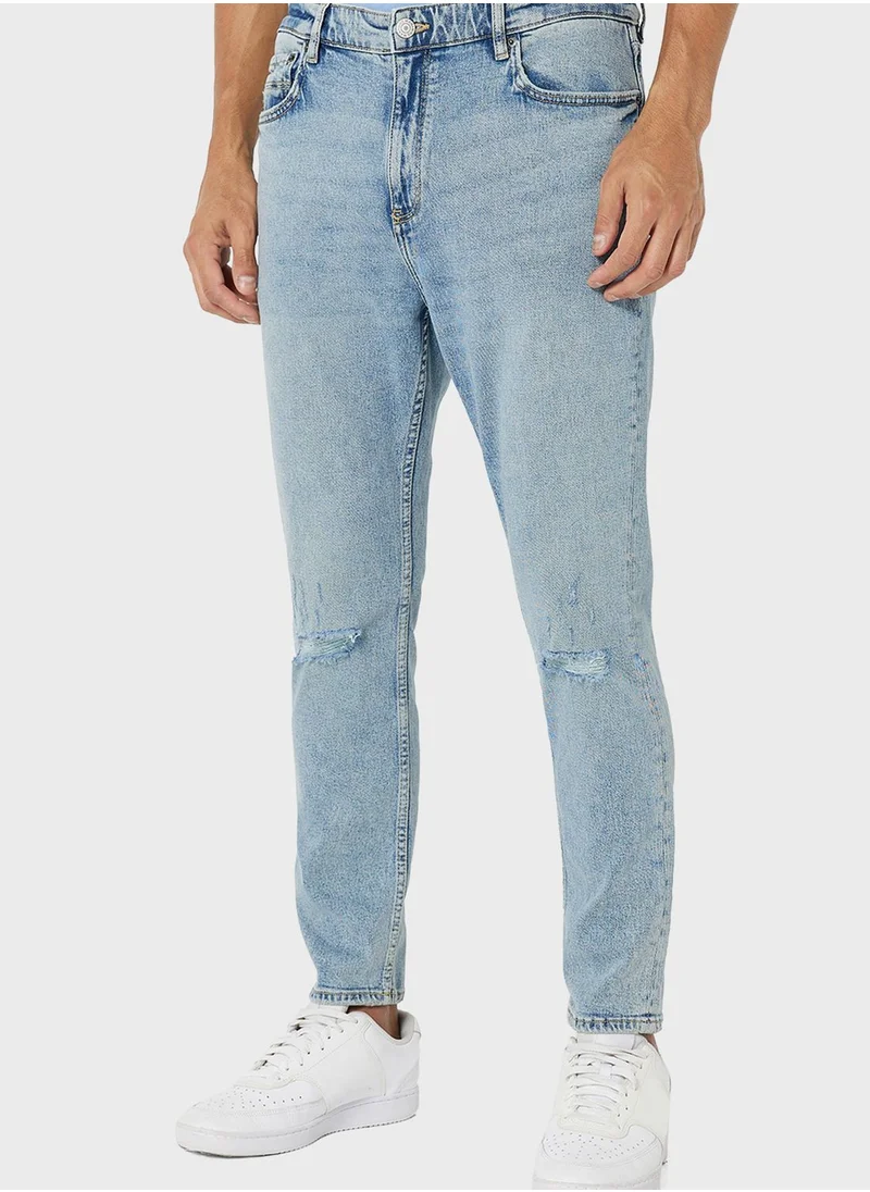 Mango Man Distressed Straight Fit Jeans