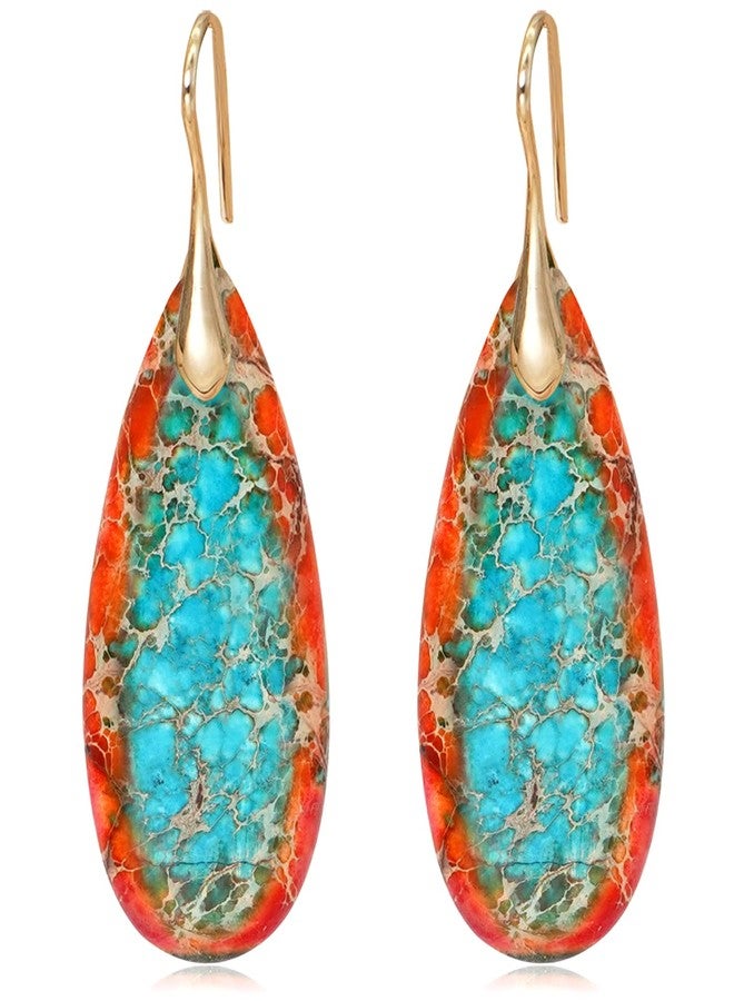 Wovanoo Natural Stone Earrings Waterdrop Stone Dangle Earrings for Women Orange Blue Gold - Image 1