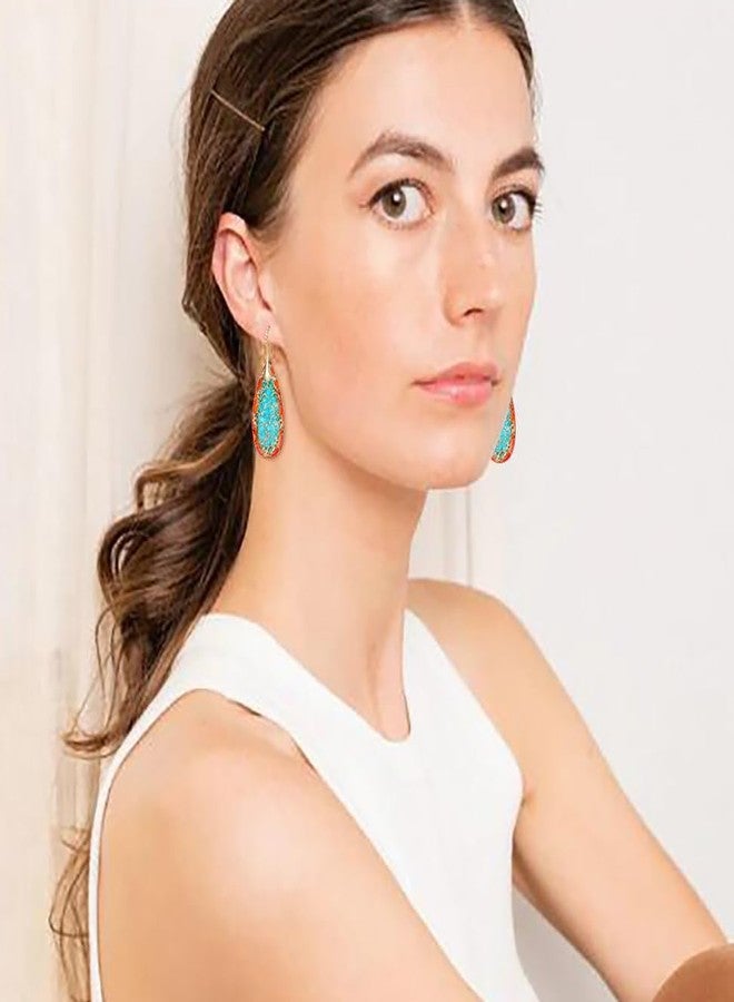 Wovanoo Natural Stone Earrings Waterdrop Stone Dangle Earrings for Women Orange Blue Gold - Image 3