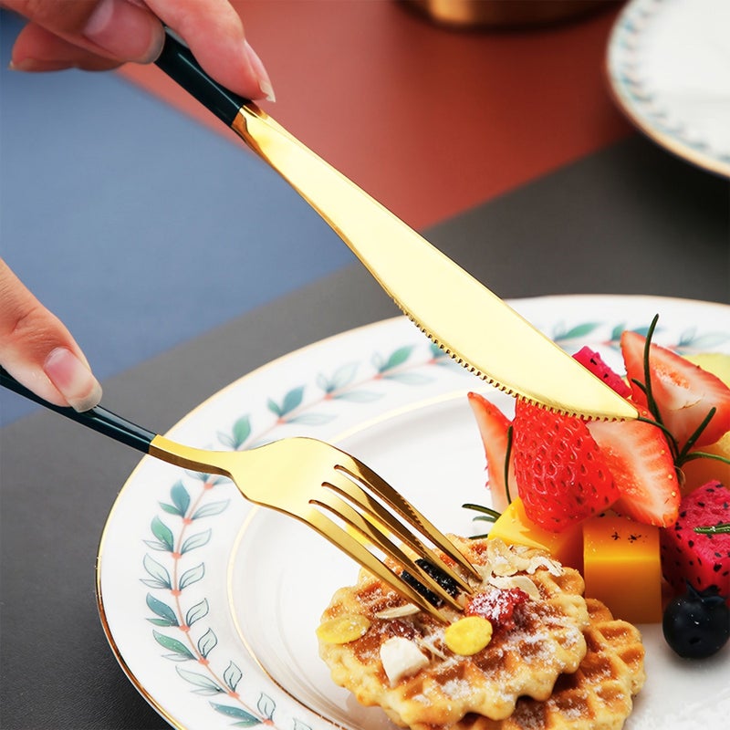 4pcs Stainless Steel Cutlery Set Green Silvery Glossy Polished Thickened Portuguese Pointed Handle Knife Chopsticks Spoon Fork Portable Box For Student Outdoor Picnic - Image 2