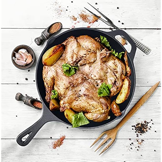 Unity 12Inch  30Cm PreSeasoned Large Heavy Duty Cast Iron Round Skillet  Oven Safe  Suitable For All Stove Hobs  Bbq Pan  Silicon Handle  Scraper Set Included - Image 3