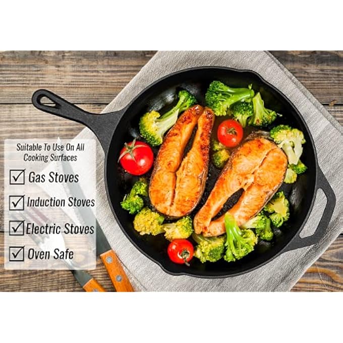 Unity 12Inch  30Cm PreSeasoned Large Heavy Duty Cast Iron Round Skillet  Oven Safe  Suitable For All Stove Hobs  Bbq Pan  Silicon Handle  Scraper Set Included - Image 5