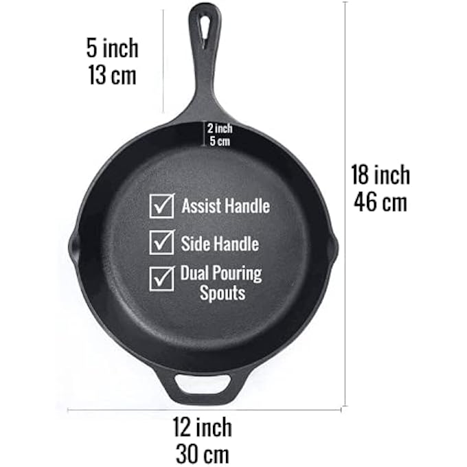 Unity 12Inch  30Cm PreSeasoned Large Heavy Duty Cast Iron Round Skillet  Oven Safe  Suitable For All Stove Hobs  Bbq Pan  Silicon Handle  Scraper Set Included - Image 4