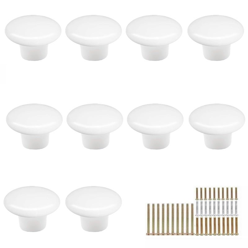 MARSTREE 10 Pack White Ceramic Cabinet Knobs Vintage Round Drawer Cupboard Dresser Wardrobe Closet Door Knobs Pull Handles Kitchen Cabinet Knobs with Long Short Screws - Image 1