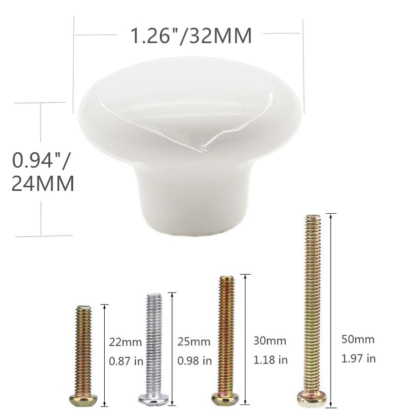 MARSTREE 10 Pack White Ceramic Cabinet Knobs Vintage Round Drawer Cupboard Dresser Wardrobe Closet Door Knobs Pull Handles Kitchen Cabinet Knobs with Long Short Screws - Image 2