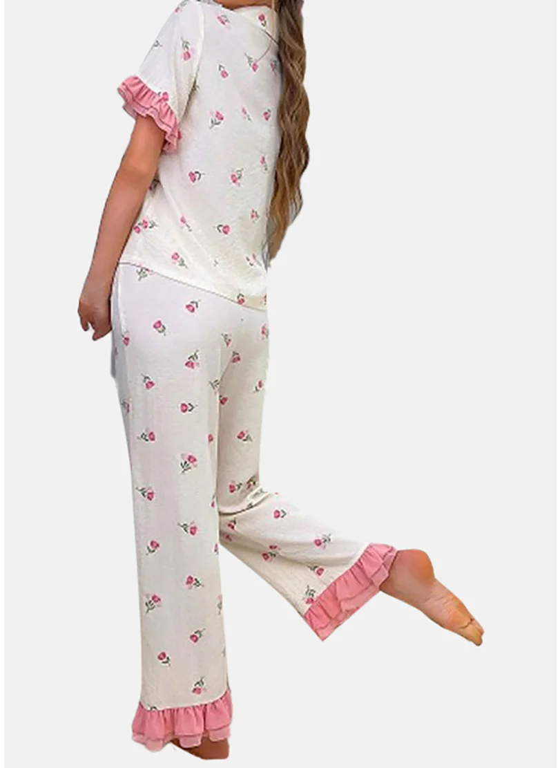 YUNIQEE White Printed Pyjamas & Shirt