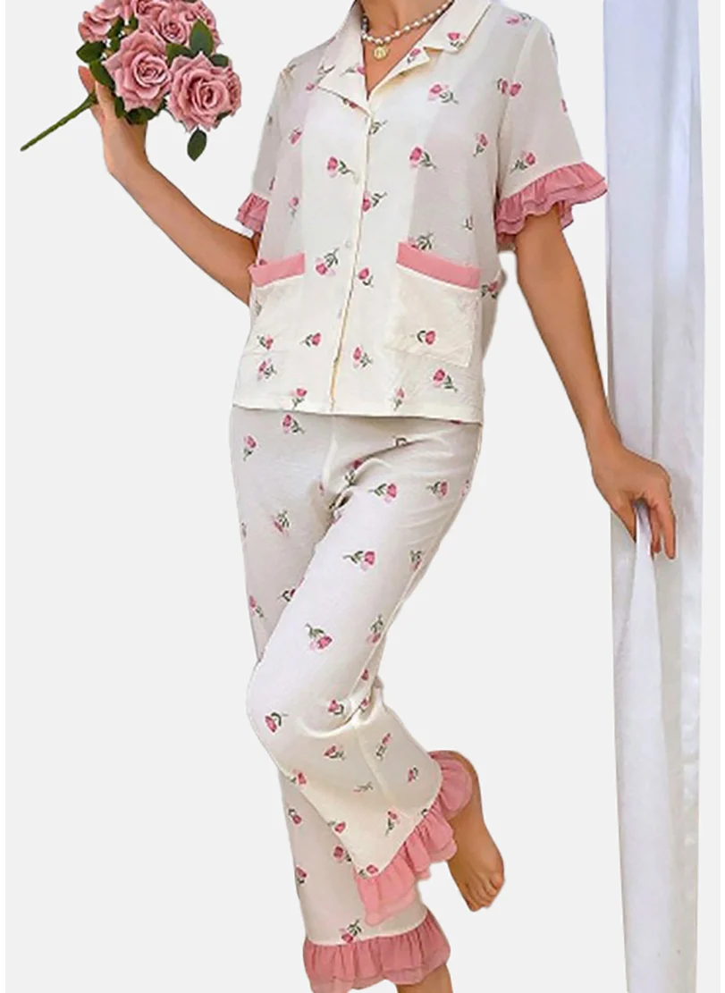YUNIQEE White Printed Pyjamas & Shirt