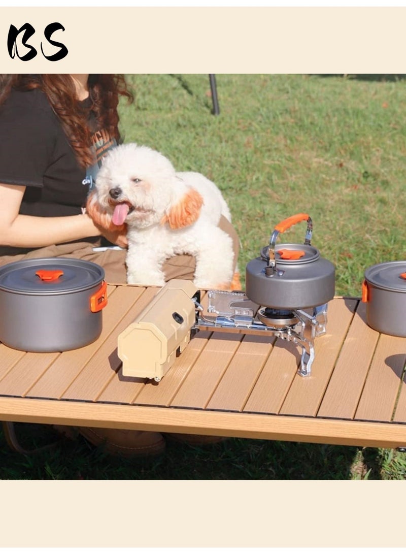 BS Foldable portable butane stove for outdoor camping(2600W) | 3-5 minute boil time | Includes storage bag | Perfect for picnics, backpacking, adventures, home travel, and RV trips | Khaki. - Image 2