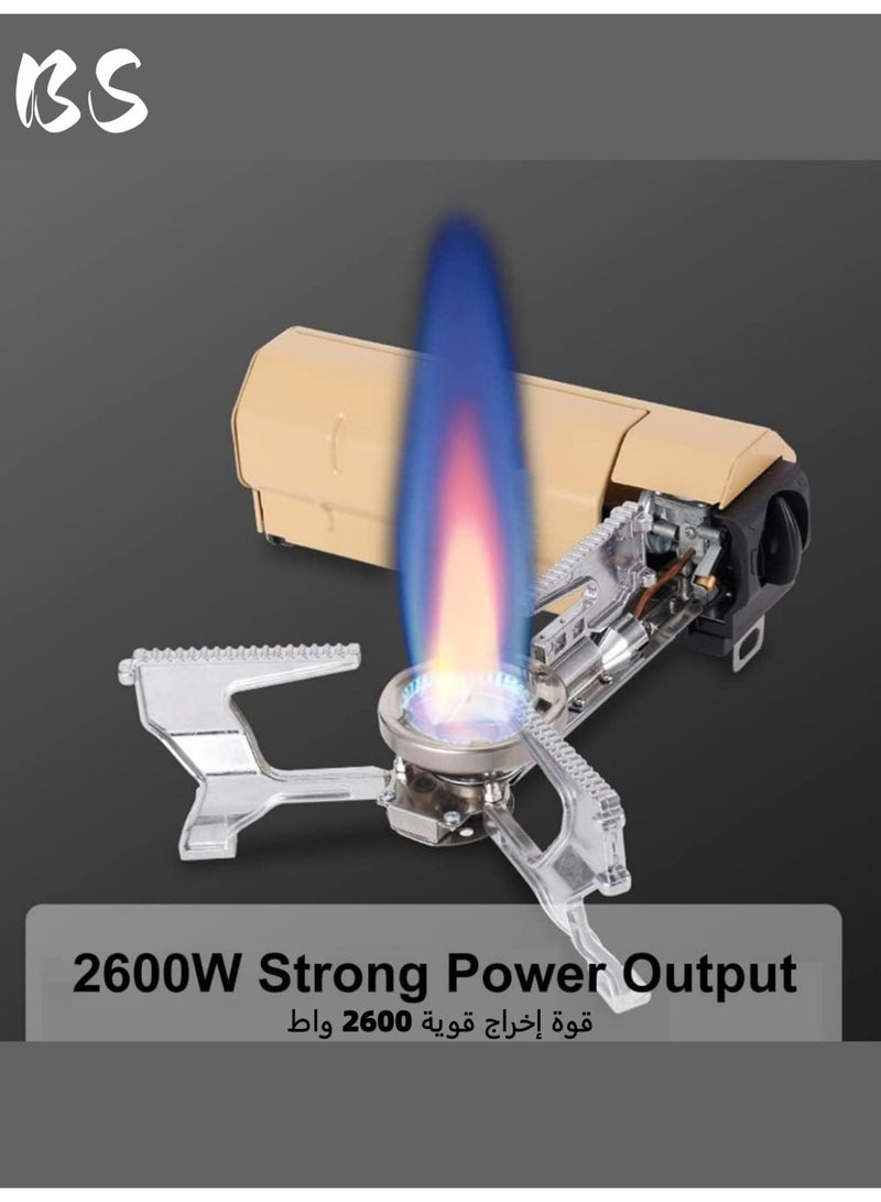 BS Foldable portable butane stove for outdoor camping(2600W) | 3-5 minute boil time | Includes storage bag | Perfect for picnics, backpacking, adventures, home travel, and RV trips | Khaki. - Image 5