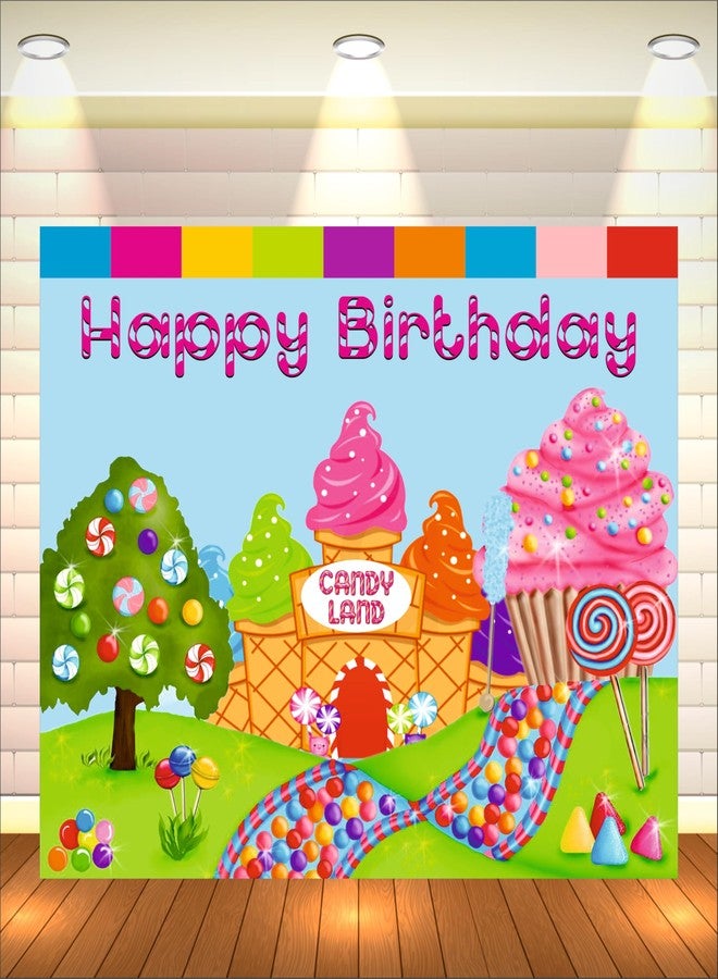 Party Baazaar Candy Land Theme Backdrop | Theme Birthday Party Decoration | Happy Birthday Banner for Kids (Pack of 1, Multicolor, Size: 4x3 Feet) - Image 1