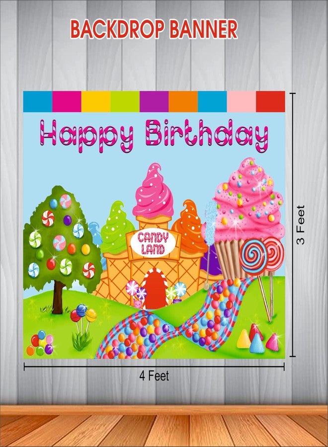 Party Baazaar Candy Land Theme Backdrop | Theme Birthday Party Decoration | Happy Birthday Banner for Kids (Pack of 1, Multicolor, Size: 4x3 Feet) - Image 3
