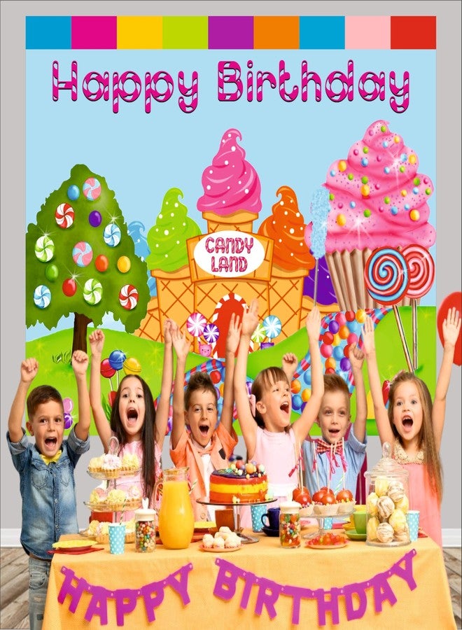 Party Baazaar Candy Land Theme Backdrop | Theme Birthday Party Decoration | Happy Birthday Banner for Kids (Pack of 1, Multicolor, Size: 4x3 Feet) - Image 5